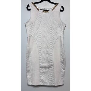 Sleeveless White Midi Dress with Gold Chain Detail